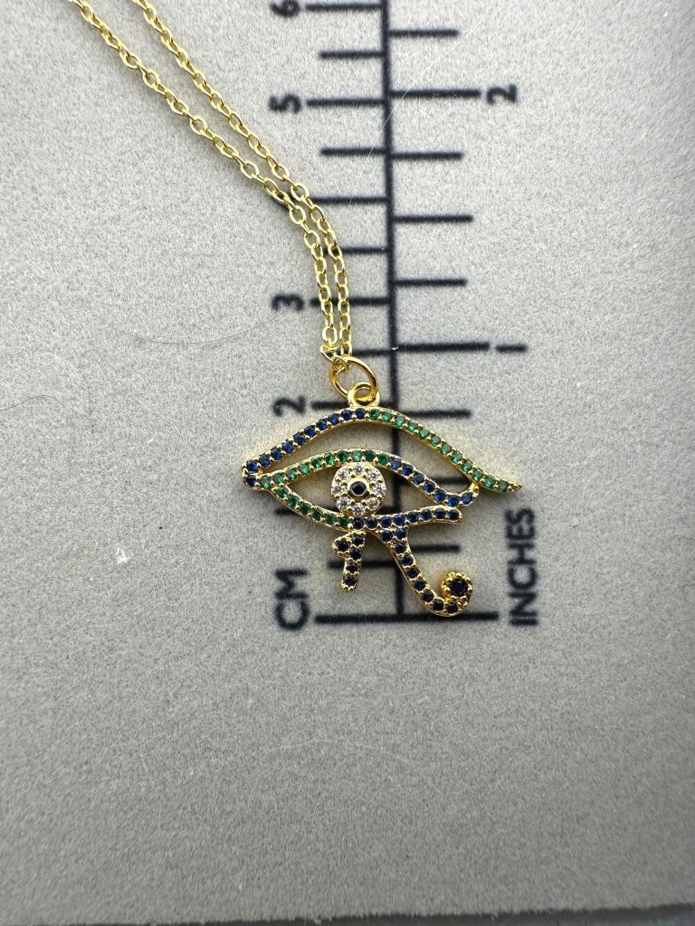 Eye of Horus Necklace 18K Gold Filled Egyptian Pendant Blue Green 16-18" - Picture 9 of 11